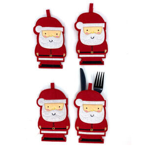 4 Pieces Christmas Silverware Holder Embroidered Utensil Tableware Santa